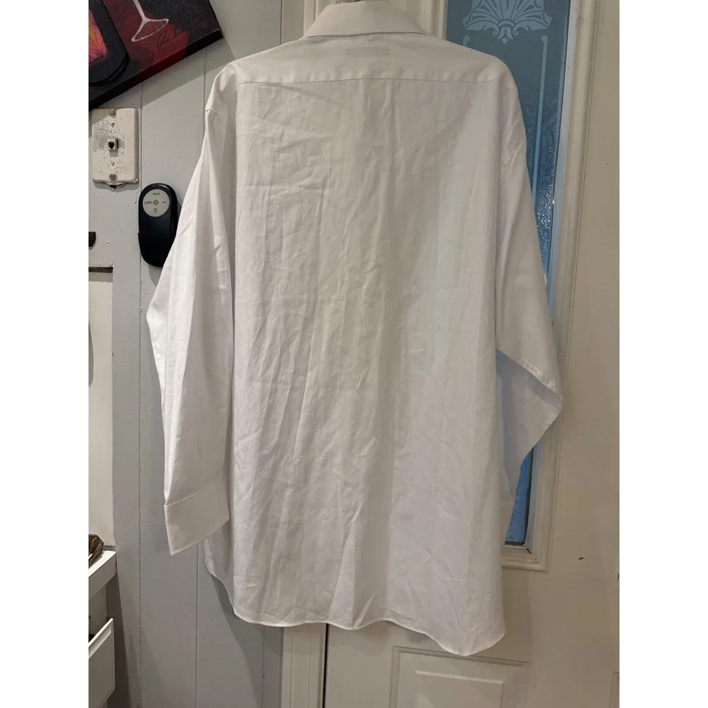 Saks Fifth Avenue Mens White Classic Fit Cotton Twill Dress Shirt 18 34/35